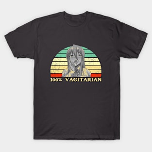 100% Vagitarian - Lesbian Anime Pun - Retro Sunset v3 T-Shirt